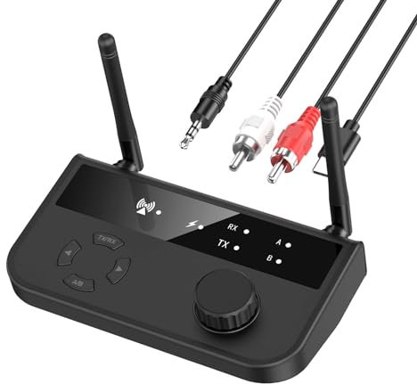 Ankilo 2 in 1 Bluetooth Empfänger, Bluetooth 5.3 Adapter, RCA Aux 3,5mm Drahtloser Audioadapter, Bluetooth Audio Adapter mit Doppelter Verbindung, für Auto, Laptop, Kopfhörer