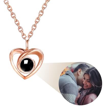 AVINVAN Photo Necklace 925 Sterling Silver Personalised Projection Necklace with Picture Inside Charm Customised Jewellery Pendant Present for Women Mum Girls Wife Birthday (Heart01-rose gold)