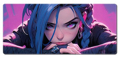 Gerrit League of Legends Tapis de souris | Tapis de souris de jeu XXL | 900 x 400 | Tapis de souris Anime Girl | Grand tapis de souris imperméable et antidérapant, Jinx (A01)