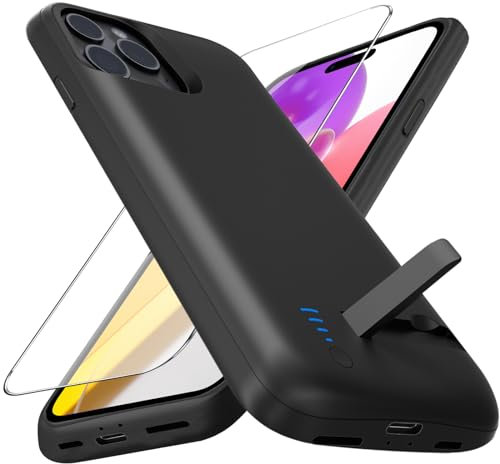 Giabuao Battery Case for iPhone 15 Pro, 8500mAh Slim Rechargeable Extended Charging Case, Portable Protective Case with Battery, Foldable Kickstand, Black