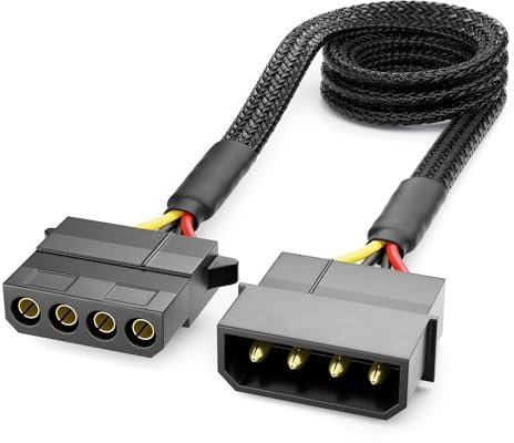 deleyCON 60cm Cable de Extensión Molex y 4 Pines - MXI Fuente de Alimentación para Componentes de PC - Molex Macho de 4 Pines a Molex Hembra de 4 Pines - Negro