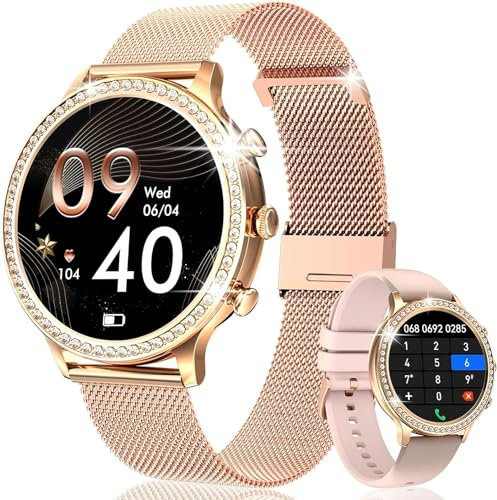 ETELIAR Montre Connectée Femme, avec Appel Bluetooth, 1.32'' HD Smartwatch, Fonction Féminine/Fréquence Cardiaque/Sommeil/SpO2/20 Modes Sportif Calories Android iOS Or, Cadeau pour Femme (1.32 Pouce)