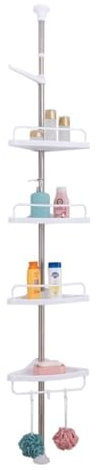 Eckregal Eckablage Standregal Duschablage Mit Spannstange, Verstellbares Eckregal Aus Edelstahl Mit 4 Etagen, Standregal Für Badezimmer Eckregale Bücherregal Aufbewahrungsregal(Size:Height 95-250cm)