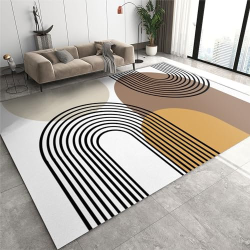 QDJKBL Moderner Teppich mit mittelalterlicher geometrischer Symmetrie, Büroteppich im europäischen Stil mit geschwungenen geometrischen Linien, zotteliger Läuferteppich mit Rutschfester, 150 x 240 cm