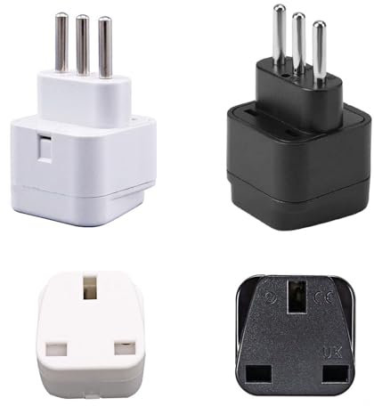 2Pcs UK to Italy Plug Adapter, Travel Adaptor Converter for Chile Ethiopia, 3 Pin (Black White)