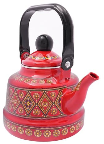 TaNeHaKi Emaille Kessel Vintage 1.1L Wasserkocher Induktion Emaille Teekessel Emaille Vintage Wasserkessel Induktion Retro Vintage Emaille Teekanne Rot Emaille Geschirr Teestuben