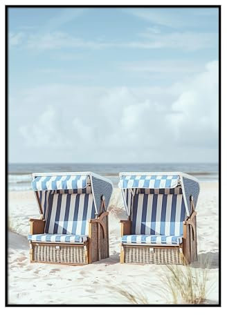 Dekomundo Strandkörbe Ostsee Poster, 50x70 cm zum Einrahmen moderne Wanddekoration für Wohnzimmer, Schlafzimmer und Büro