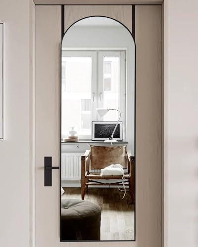AyeWish Door Mirror, Full Length Over The Door, 16'' x 50'' Hanging, Large Arched, Hanging/Leaning, Home Decor, Black