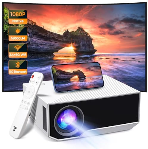 Proiettore WiFi Bluetooth Mini Proiettore Portatile 16000 Lumen Proiettore Film Native Full HD 1080P Outdoor Proiettore Intelligente Compatibile con Android/iOS/Windows/TV