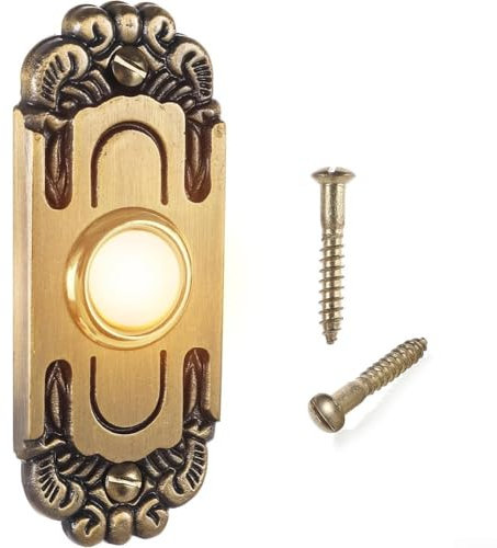 Pulsante per campanello in metallo solido, stile vintage, pulsante per campanello illuminato a LED, in ottone anticato e bronzo, per porta d'ingresso di casa