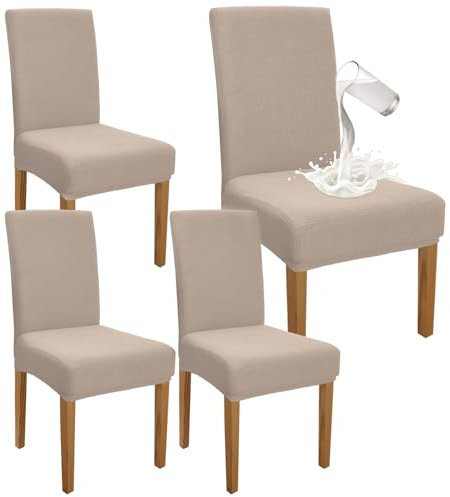 Granbest Premium wasserdichte Esszimmerstuhlhussen, dehnbar, hohe Rückenlehne, für Esszimmer, waschbar, abnehmbarer Stuhlschutz für Bankett, Küche, Party, Hotel, 4 Stück, Sandfarben