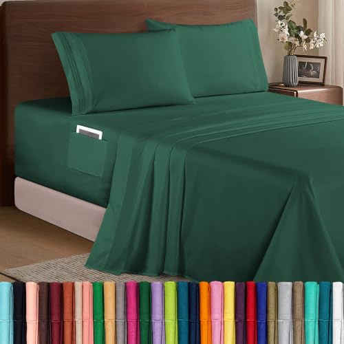 Elegant Comfort Luxury 1500 Premium Hotel Quality Microfiber 4-Piece Sheet Set - Soft, All Around Elastic 18-24 Inches Deep Fitted Sheet - Extra Deep Pocket Sheets, King, Hunter Green
