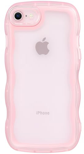 Mouzor Cute Phone Case Compatible with iPhone 7/8, Curly Wave Frame iPhone SE 2020 Case, Clear Pink iPhone SE 2022 Cases, Soft TPU Shockproof Cover for Girls Women