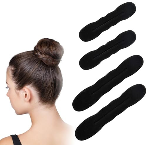 Pelo Moño Maker, Pinza de Esponja para Peinar el Cabello Donut Herramienta de Rosquilla de Giratoria, Herramientas de Peinado para Moños, 4 Piezas Moños Accesorios, 2 Grandes y 2 Pequeños (Negro)