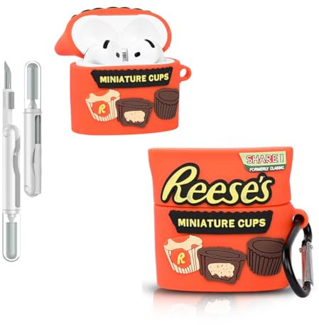 Folaxshoo Kompatibel mit AirPods 4 Csae Cute 3D Cartoon Funny Slim Cover mit Reiniger Kit Snack Series (Reeses)