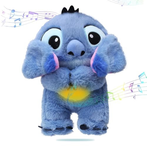 Amebleak Schlummer Stitch Kuscheltier, 28cm Stitch Kuscheltier,Stitch Plüschtier mit Atembewegung und Musik,Stitch Schlummer Kuscheltier,Stich Plüschfigur, Geeignet Als Kinder Geschenk