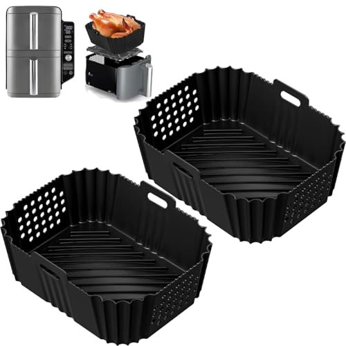 VIKKI Pack of 2 Airfryer Accessories for Ninja Double Stack XL SL400EU, Silicone Mould Hot Air Fryer for Foodi Max Dual Zone AF400EU AF300EU 7.6 9.5 L, Air Fryer Accessories, BPA-Free