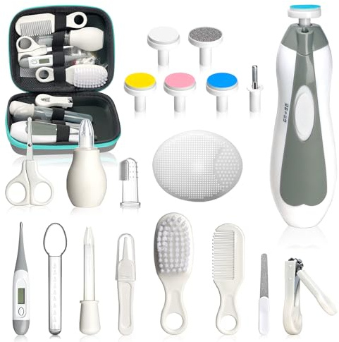 Set de cuidado de la salud y cuidado del bebé, kit esencial para recién nacidos (gris y blanco 20 en 1)