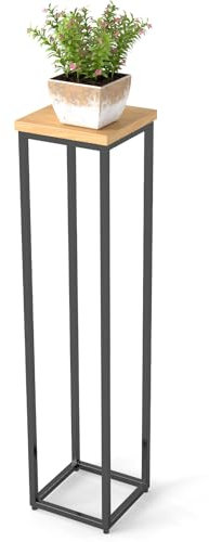 Youyijia Eichenholz Blumenregal 90cm Höhe mit Verstellfüßen | Balkon Blumenständer Naturholz | Indoor/Outdoor Pflanzregal mit Eisenbeschichtung für Balkon Garten Terrasse