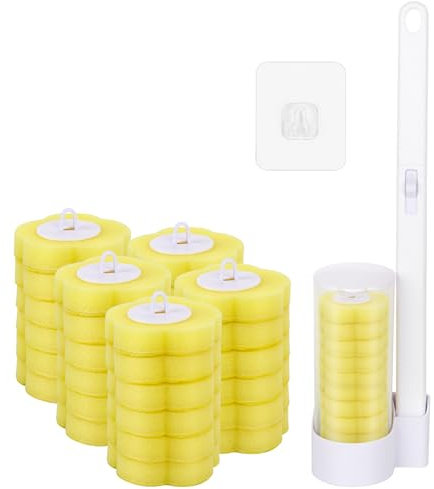 DAJASD Disposable Toilet Brush, 30PCS Disposable Toilet Cleaning System, Wall Mounted Toilet Brush with Disposable Head, Toilet Wand Kit for Cleaning Toilets, Sinks, Bathtubs, Wash Basins, and Pools