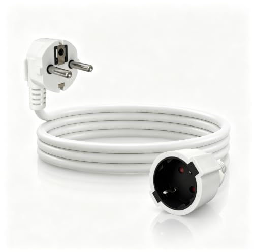 EnergyPro IP44 Verlängerungskabel 5 Meter – PVC Stromkabel mit Überhitzungsschutz & integriertem Kabelclip – H05VV-F 3G1,5mm², 16A/250V, 4000W – Weiß