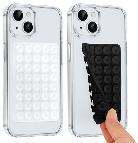 Knrlqim 2 Ventosa per Telefono,Ventose per Telefono in silicone,Compatibile con Tutti i Modelli,Porta Smartphone per Selfie e Video,Hands-Free, Accessori Telefono(Trasparente & Nero)