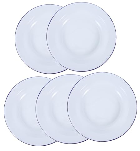 MAGICLULU 5pcs Vintage Enamel Round Serving Plates Bread Dipping Appetizer Plates for Hot Pot and Home Use Easy to Clean