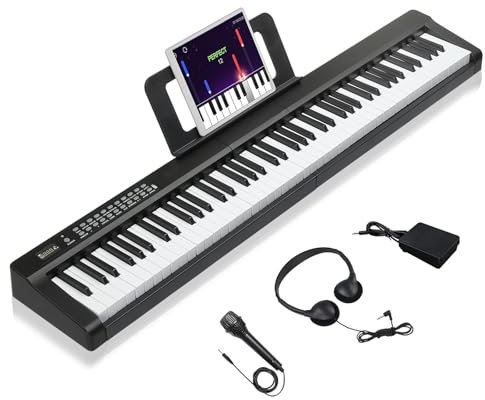 LALAHO 88 Key Keyboard Piano with Bluetooth MIDI, 3 Teaching & Dual Keyboard Mode, 1000 Rhythms & Tones, 150 Demos, Digital Piano with Headphones, Microphone, Pedal, Key Sticker for Beginner
