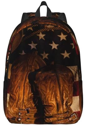 YFSGDLBN Bandiera americana con stivali da cowboy stampato zaino in tela zaino da viaggio zaino per laptop, Nero , M