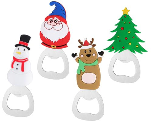 POPETPOP 4 pezzi Apribottiglie Natalizio Portatile con Natale e Pupazzo Gadget per Feste e Regali Utensile Professionale per Aprire Bottiglie