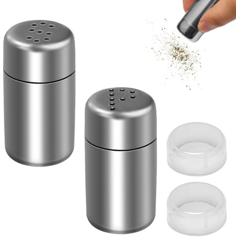 Mini Salzstreuer für Unterwegs, 2 Stück Edelstahl Salz 5ml Salzstreuer Klein mit Deckel Gewürzstreuer Camping Salz und Pfefferstreuer Geeignet für Restaurants Camping und Grill im Freien