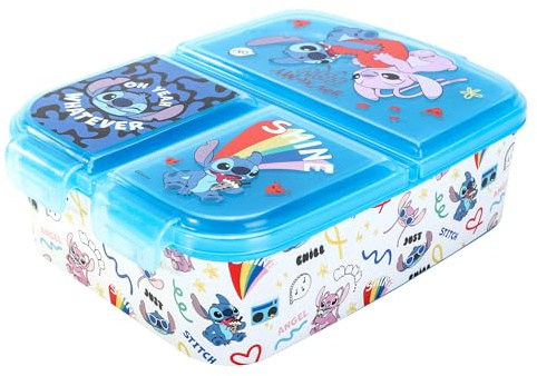 Disney Stitch Kids - Caja rectangular con múltiples compartimentos para niños, para almuerzo, almuerzo, sándwich, Bento, sin BPA