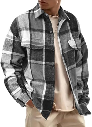 WINKEEY Chemise Homme en Flanelle Épaisse Chemise Boutonnée à Carreaux Manches Longues Veste Décontractée Hiver