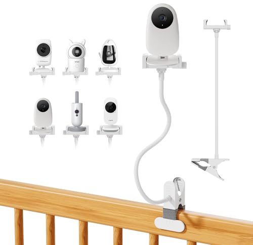 Universal Baby Monitor Holder, Baby Camera Holder & Monitor Stand, 40cm Flexible Baby Monitor Stand for Thick Cot Rails up to 5.5cm, No Drill Baby Camera Stand for GHB/VTech/Boifun & Most Monitors