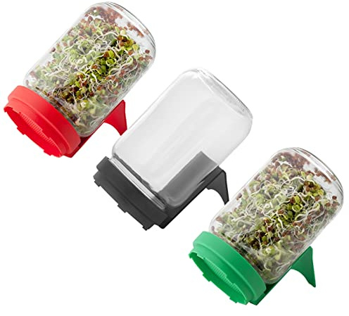 Generisch Sprossenglas Sparpack 3 Gläser Rot, Anthrazit + Grün á 720 ml für Keimsprossen und Keimlinge