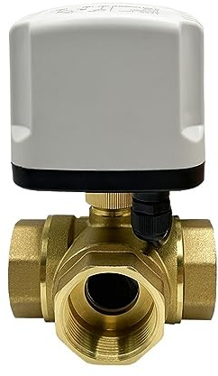 Motorisierter Kugelhahn DN15 DN20 DN25 DN32 DN40 3-Wege-Motorkugelhahn aus Messing - Drahtsteuerung T-Typ IP65 Wasserdichter elektrischer Kugelhahn(DN32,12V,Normally Closed)