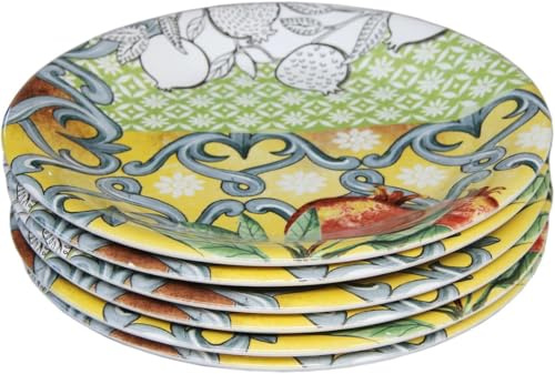 Wald Collezione da Tavola di Piatti Piani, Fondi, Frutta, Insalatiera e Portata in Ceramica Made in Italy, Decoro Mediterraneo, Lavabili in Lavastoviglie