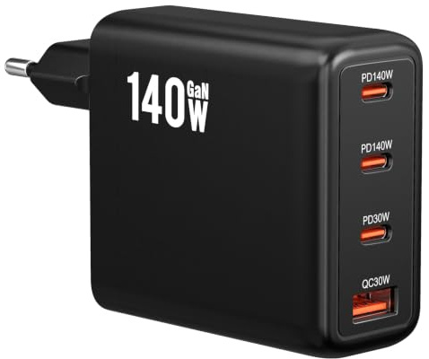 140W USB C Ladegerät, Laptop Ladegerät, 4-Port Multi-Geräte Schnellladeleistung, Fortschrittliches GaN Netzteil, Kompatibel mit MacBook Pro/Air, Dell XPS, iPad, iPhone17/16/15, Samsung Galaxy