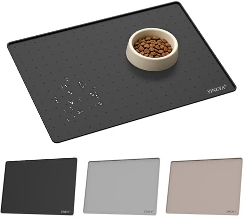 YINEYA - Tapis gamelle Chat Chien, Tapis Silicone Anti-débordement, imperméable Et Antidérapant, avec Rebords, Résistant, 46 X 31 cm, Noir