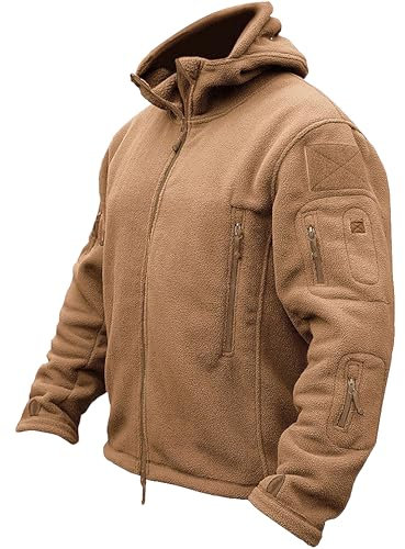 TACVASEN Herren Fleecejacke Military Outdoor Winddichte Jacke mit Kapuze- Gr. S, Sand