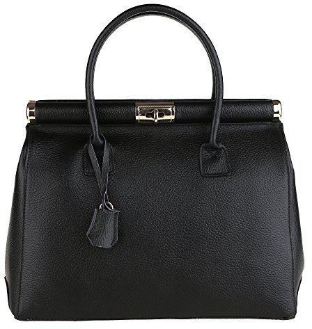 Chicca Borse Borsa Donna Pelle a Mano con Tracolla Vera Pelle Made in Italy 35x28x16 Cm, Nero