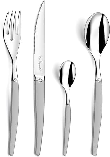 Lou Laguiole Chorro Cubiertos de Mesa/Estuche para 4 Personas, Inoxidable, Acero Satinado, 16 couverts de Table