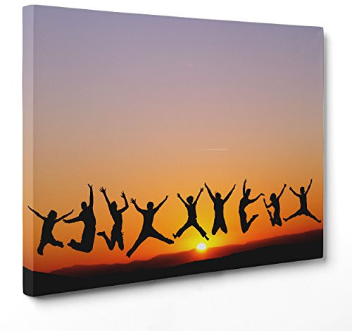 Bild auf Leinwand, gerahmt, fertig zum Aufhängen, motivierend, Silhouette Sonnenuntergang, Yoga, Zumba, 70 x 100 cm, ohne Rahmen, Code 3359