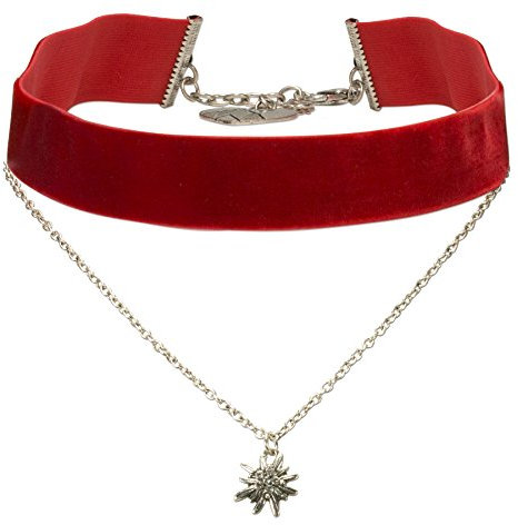 Alpenflüstern Trachten-Samt-Kropfband Strass-Edelweiß-Kette - nostalgische Trachtenkette enganliegend, Kropfkette elastisch, eleganter Damen-Trachtenschmuck, Samtkropfband breit rot DHK210