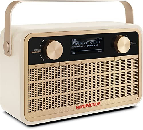 Nordmende Transita 120 IR tragbares Internetradio (DAB+ Radio, UKW, WLAN, 24 Stunden Akku, Wecker, Sleeptimer, Kopfhöreranschluss, 5 Watt Mono-Lautsprecher) beige