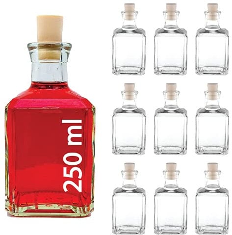 Casavetro 10 x 250 Bouchon en liège Transparent Bouteilles en Verre vides -en liège réutilisables pour Sloe Gin Huile Bière Cidre Soda Vodka et Eau (10 x 250 ML)