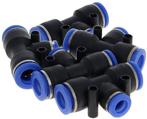 Lot de 5 raccords en T PEG10-8 en plastique à 3 voies avec connecteurs pneumatiques réduits de 10 mm à 8 mm - Bleu