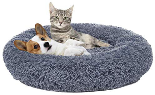 Katzenbett Hundebett Flauschig Waschbar rund Katzenkissen Hundekissen Plüsch Haustierbett Donut Hundekorb Katzenkorb für Katzen und kleine mittelgroßen Hunde (70CM, Grau)