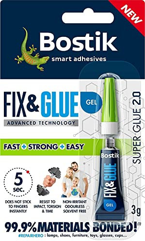 Bostik Fix & Glue Gel, Ultra-Strong, Fast-Setting Super Glue, Bonds 99.9% of Materials, Solvent Free, 3g Tube