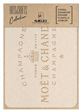 NAKLEO Malschablone für Handwerk A4 21x30cm, Vintage Champagner Inschrift Muster, Wiederverwendbare Kunststoff DIY & Scrapbooking Zeichenschablone, Decoupage Kunst Vorlage, Wand Stoff Möbel Holz